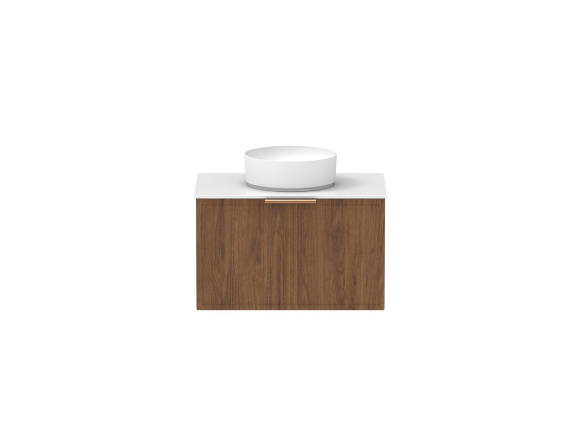 Supporting Image - Kado Lux Slim All Drawer 750mm Wall Hung Vanity with Centre Basin Durasein 12mm Top Florentine Walnut