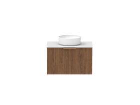 Supporting Image - Kado Lux Slim All Drawer 750mm Wall Hung Vanity with Centre Basin Durasein 12mm Top Florentine Walnut