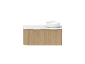 Supporting Image - Kado Neue Fluted Single Curve All Drawer 1050mm Wall Hung Vanity with Right Hand Basin Durasein 12mm Top Boston Oak
