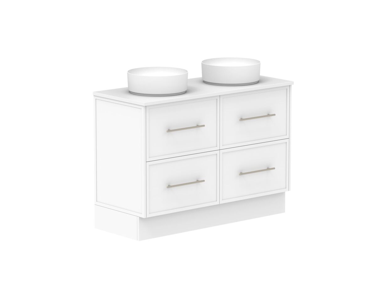 Supporting Image - Kado Lux All Drawer 1200mm Floor Mounted Vanity Double Basin 20mm - White Shaker Angle