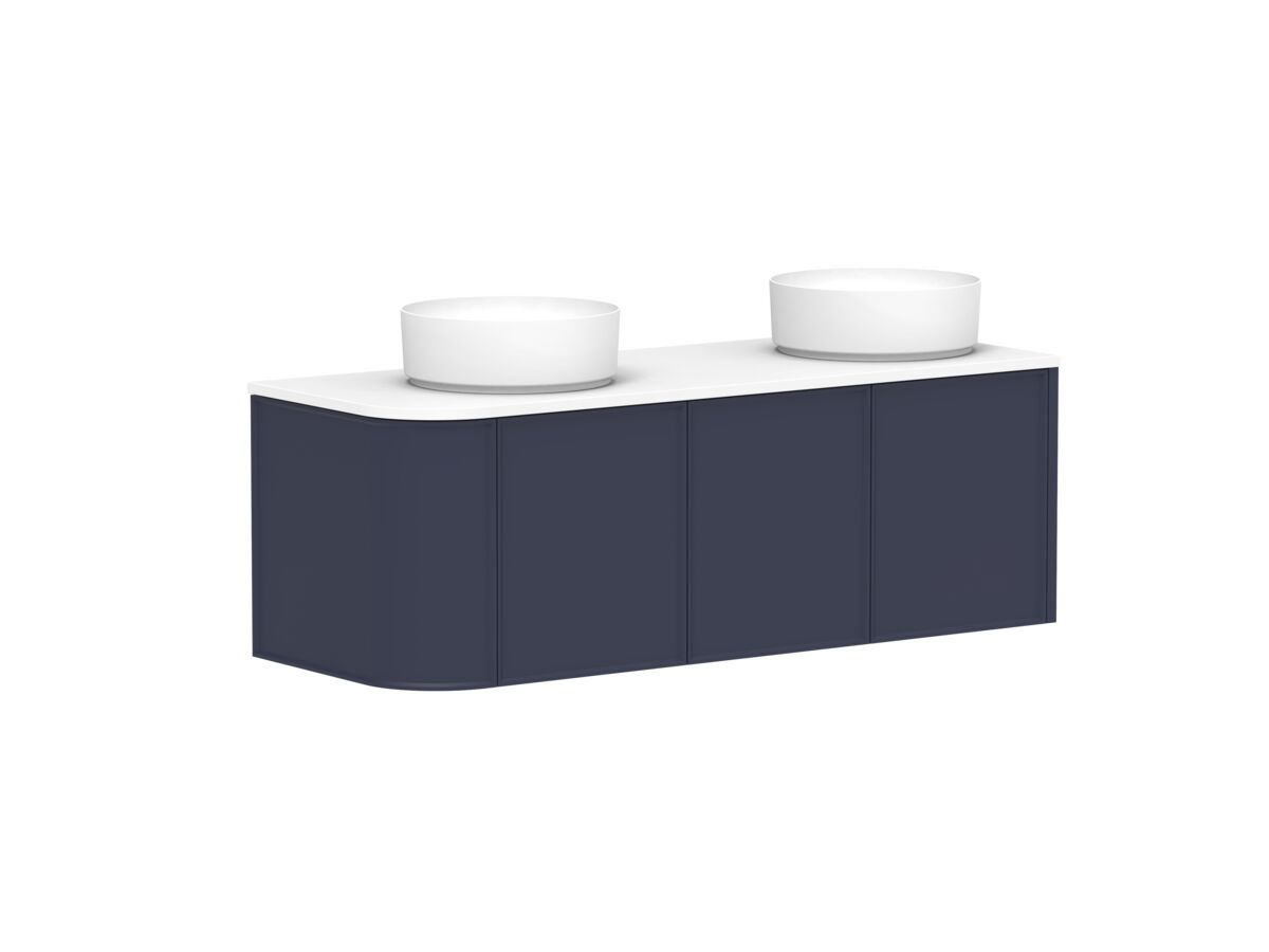 Supporting Image - Kado Era Single Curve All Door 1350mm Wall Hung Vanity with Double Basin 20mm Top Royal Battle Blue