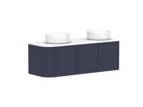 Supporting Image - Kado Era Single Curve All Door 1350mm Wall Hung Vanity with Double Basin 20mm Top Royal Battle Blue