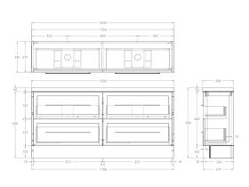 Technical Drawing - Kado Lux Ensuite All Drawer Twin 1800mm Floor Mount Double Basin 50mm Top