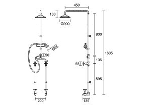 Kado Era Exposed Twin Telephone Shower & Bath Set Cross Handles