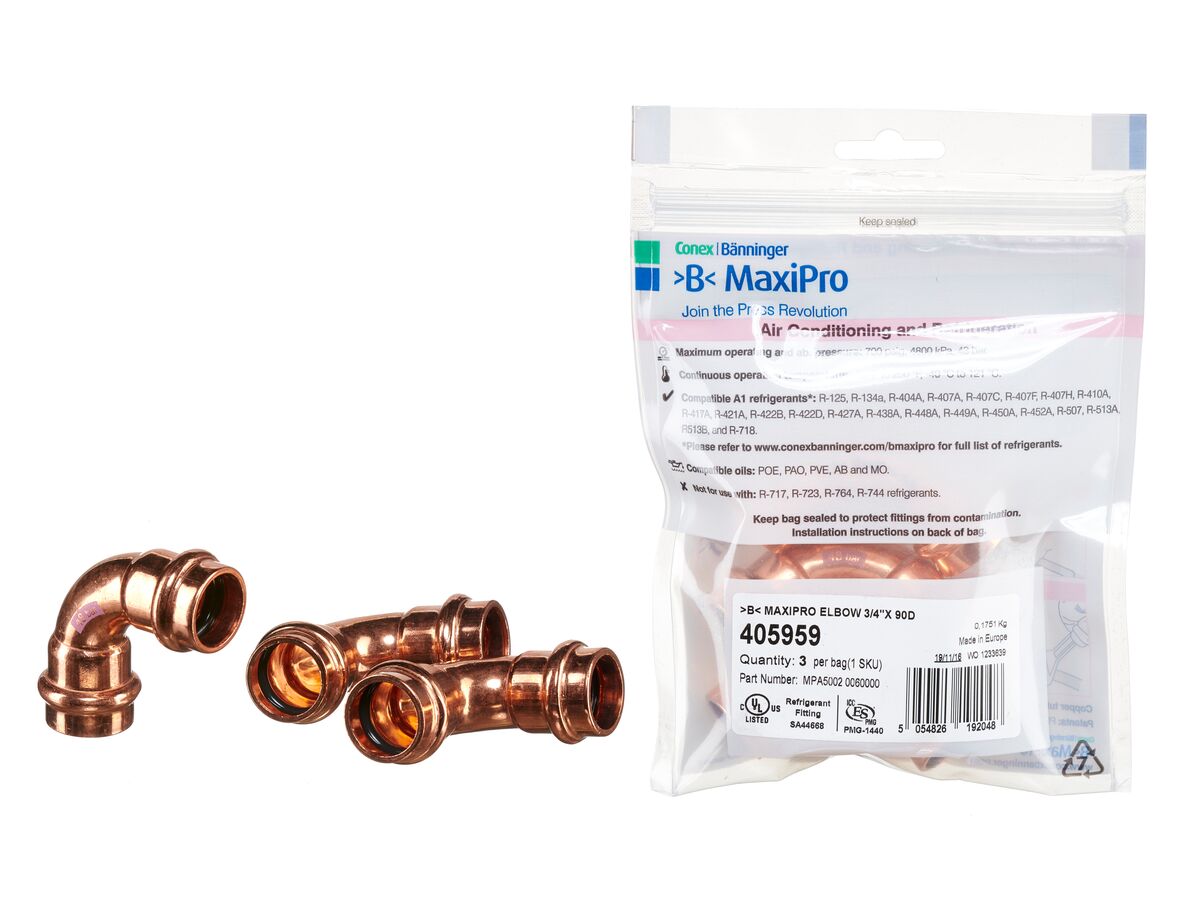 >B< Maxipro Elbow 90 Degree x 3/4" Bag of 3