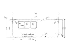 Cut Out Template - AFA Flow Double Bowl Undermount / Inset Sink Right Hand Bowl 1 Taphole with Quick-Fit Clips 1211 x 490mm Stainless Steel