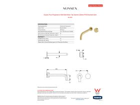 Specification Sheet - Sussex Pure Progressive Wall Bath Mixer Tap System 250mm PVD Brushed Gold