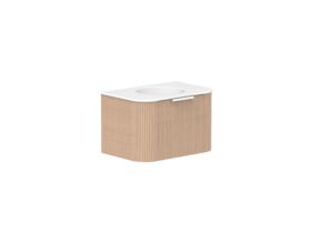 Supporting Image 2 - Kado Neue Fluted Double Curve 750mm Wall Hung Vanity Centre Basin Matte White Ceramic Top Blonde Oak