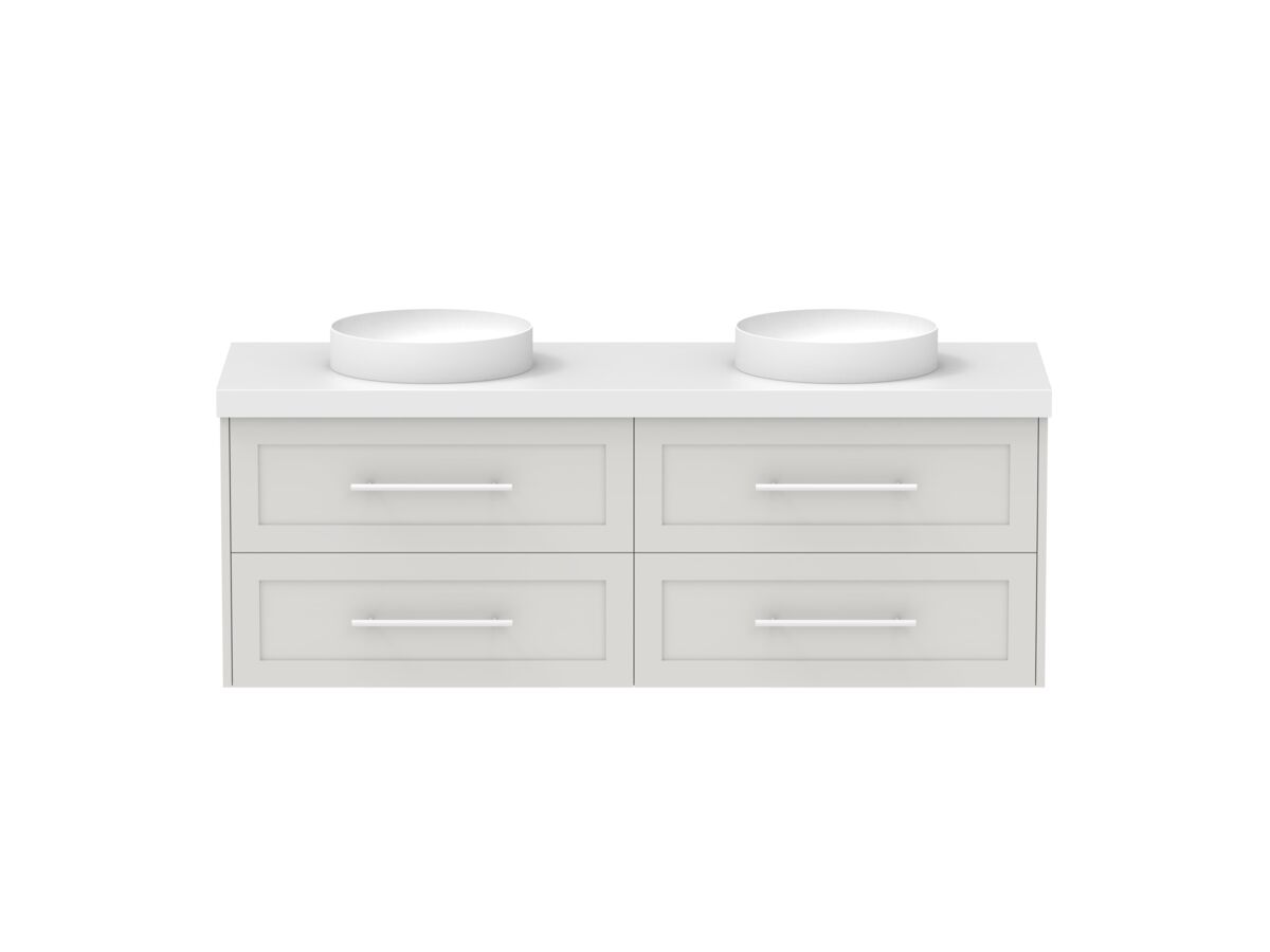 Hero - Kado Lux 1500mm All Drawer Wall Hung Vanity Unit 4 Drawers Double Bowl Vanity 50mm Top