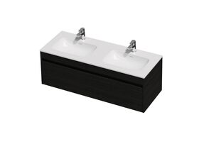 Hero - Posh Domaine Single 1200 Double Bowl 1 Drawer Wall Hung Vanity Colour Console Top Gloss White Mineral Cast