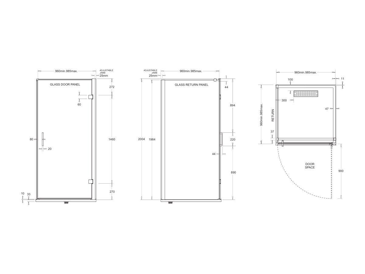Posh Domaine MK2 1000x1000 Semi Frameless Left Hand Entry Base & Screen Only Shower System