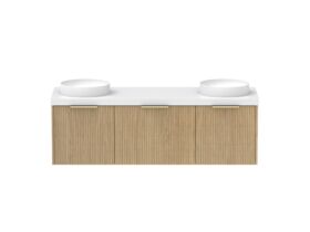 Supporting Image - Kado Neue Fluted Square All Drawer 1500mm Wall Hung Vanity with Double Basin 50mm Top Boston Oak