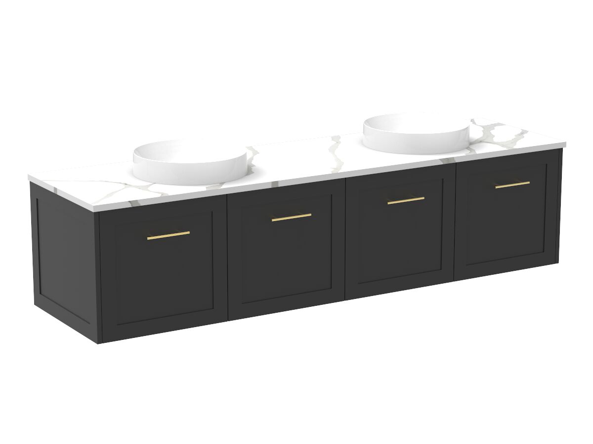 Supporting Image - Kado Lux All Door 1800mm Wall Hung Vanity Double Basin 20mm - Black - Angle
