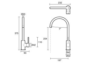 Technical Drawing - Posh Bristol Pin Gooseneck Sink Mixer Tap (4 Star) Lead Free