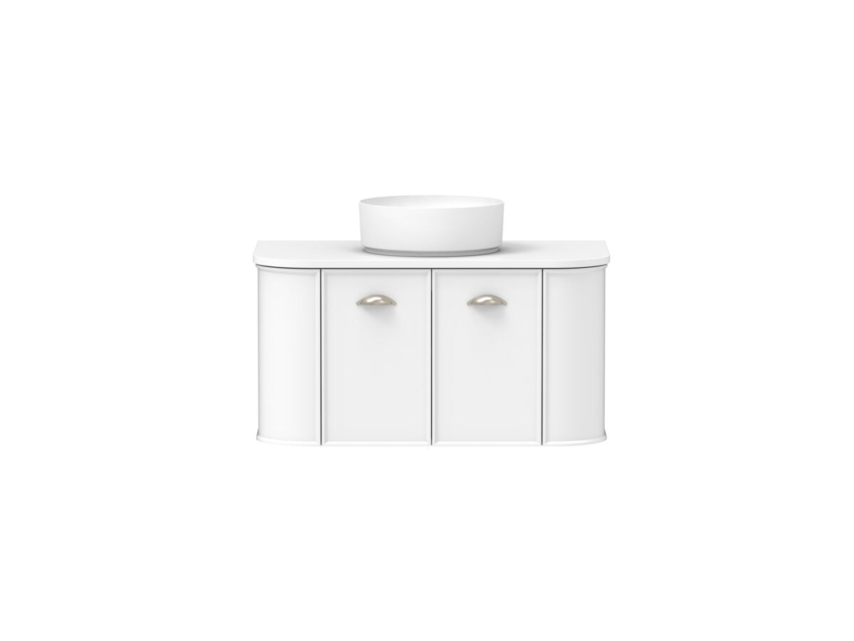 Supporting Image - Kado Era Double Curve All Door 900mm Wall Hung Vanity with Centre Basin 20mm Top Matte White
