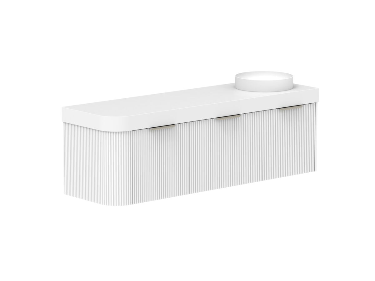 Supporting Image 2- Kado Neue Fluted Single Curve All Drawer 1650mm Wall Hung Vanity with Right Hand Basin Durasein 90mm Top Ultra White