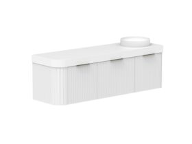 Supporting Image 2- Kado Neue Fluted Single Curve All Drawer 1650mm Wall Hung Vanity with Right Hand Basin Durasein 90mm Top Ultra White
