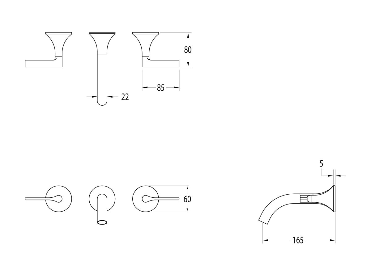 Sussex Oria Wall Bath Set 165mm