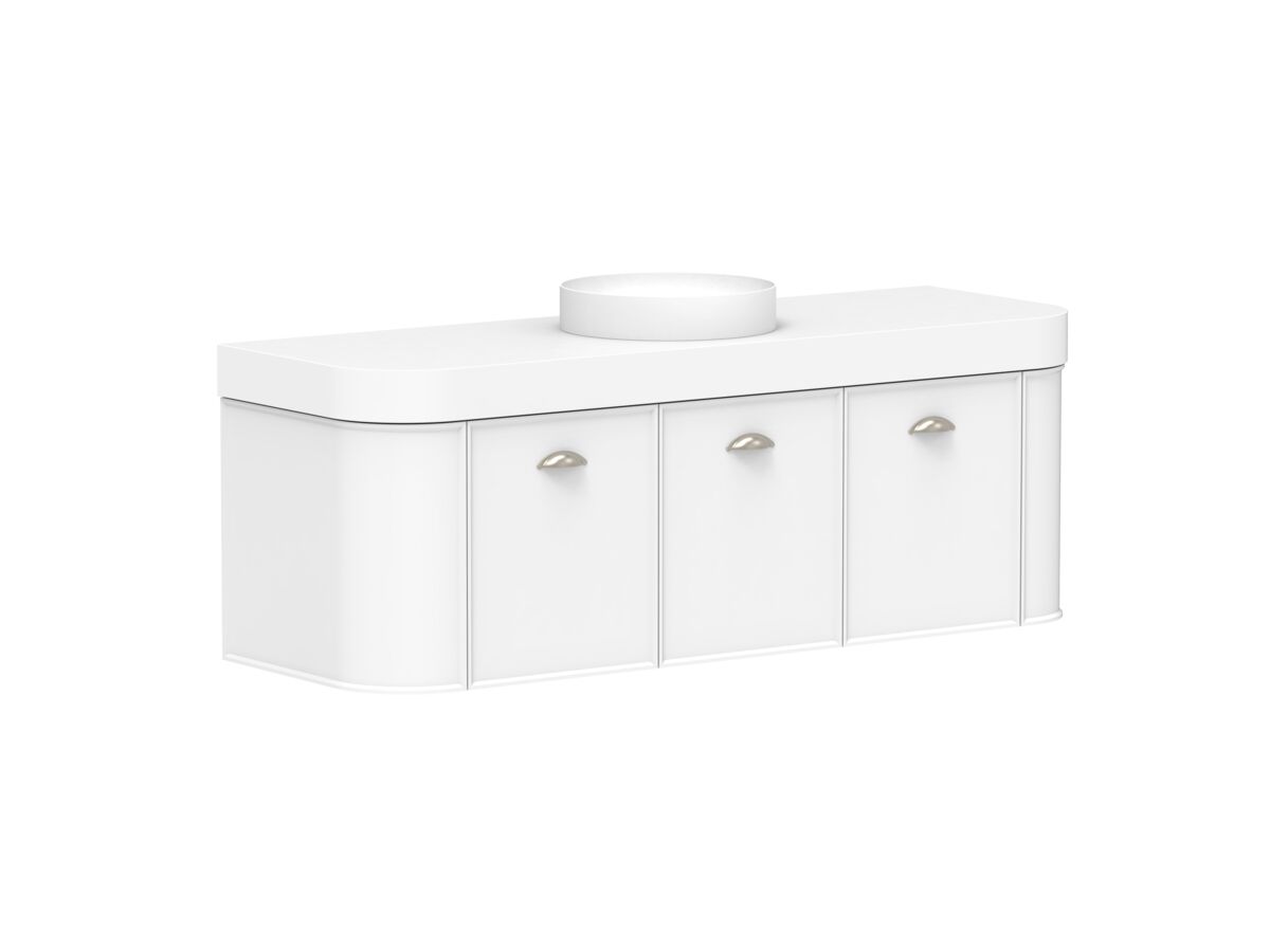 Supporting Image 2 - Kado Era Double Curve All Door 1500mm Wall Hung Vanity Centre Basin 90mm Durasein Top Matte White