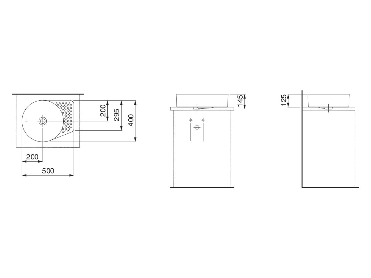 LAUFEN Val Round Counter Basin with Overflow No Taphole 500mm White