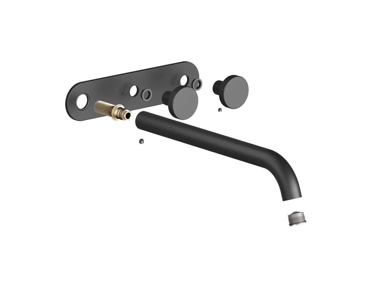 Hero - Faucet Strommen Vara Disc Wall Basin / Bath Hostess Tap System Right Hand 250mm Trimset Matte Black (6 Star) Lead Free