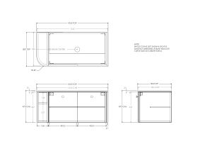 Technical Drawing - Kado Era Single Curve All Door 1050mm Wall Hung Vanity with Centre Basin 20mm Top
