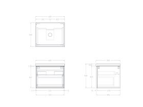 Technical Drawing - Kado Lux Slim All Drawer 600mm Wall Hung Vanity with Centre Basin 50mm Top