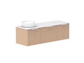 Supporting Image 2- Kado Neue Fluted Square All Drawer 1500mm Wall Hung Vanity with Left Hand Basin 20mm Top Blonde Oak