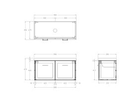 Technical Drawing - Kado Lux Ensuite All Door 900mm Wall Hung Centre Basin 50mm Top