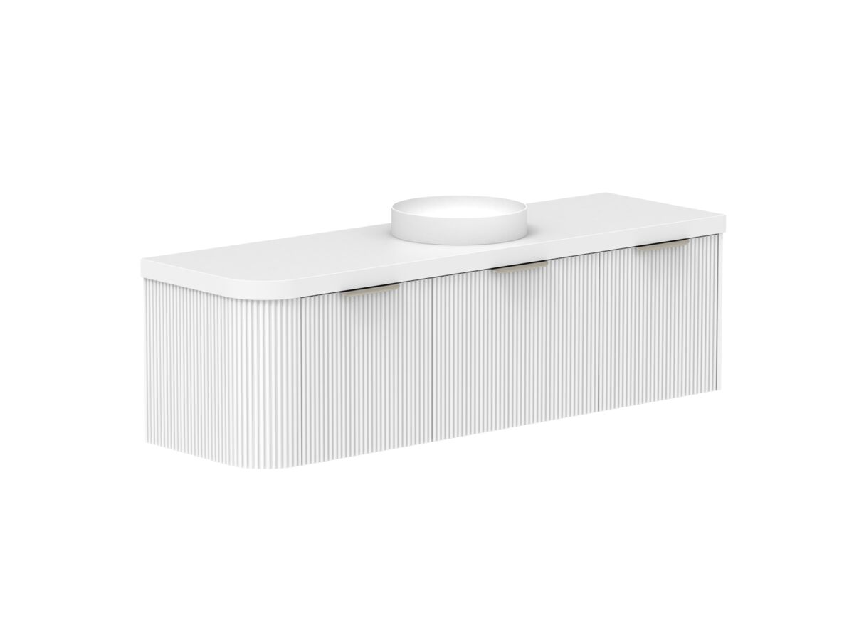 Supporting Image 2- Kado Neue Fluted Single Curve All Drawer 1650mm Wall Hung Vanity with Centre Basin Durasein 50mm Top Ultra White