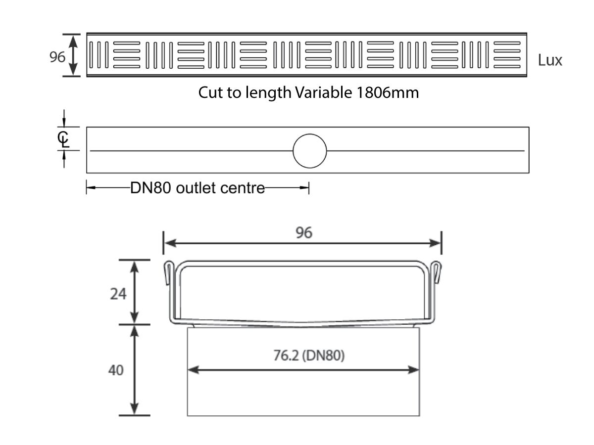 Kado Lux Shower Channel Kit Satin 1800mm