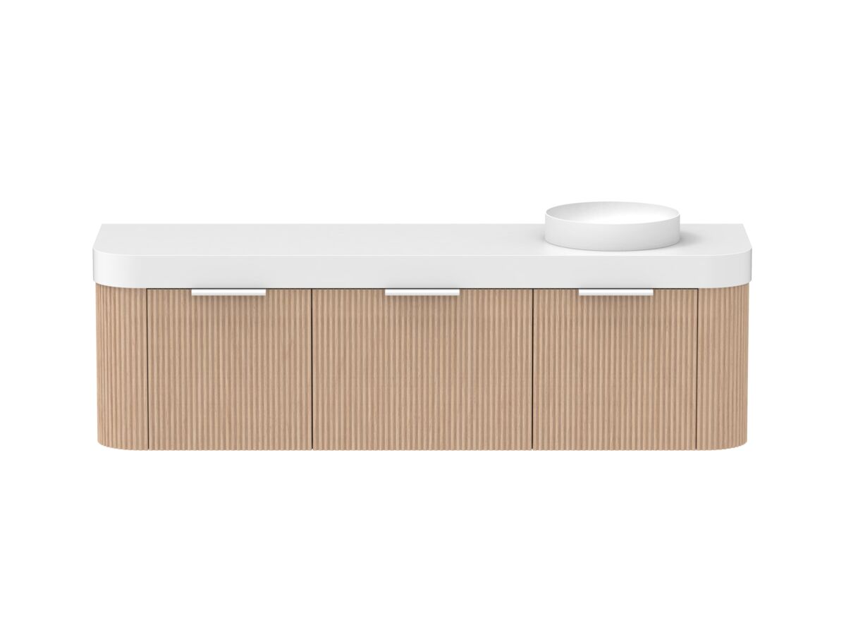 Supporting Image - Kado Neue Fluted Double Curve All Drawer 1800mm Wall Hung Vanity with Right Hand Basin Durasein 90mm Top Blonde Oak