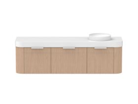 Supporting Image - Kado Neue Fluted Double Curve All Drawer 1800mm Wall Hung Vanity with Right Hand Basin Durasein 90mm Top Blonde Oak