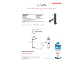 Specification Sheet - Scala Basin Mixer 130mm Outlet PVD Brushed Gunmetal (5 Star) Lead Free