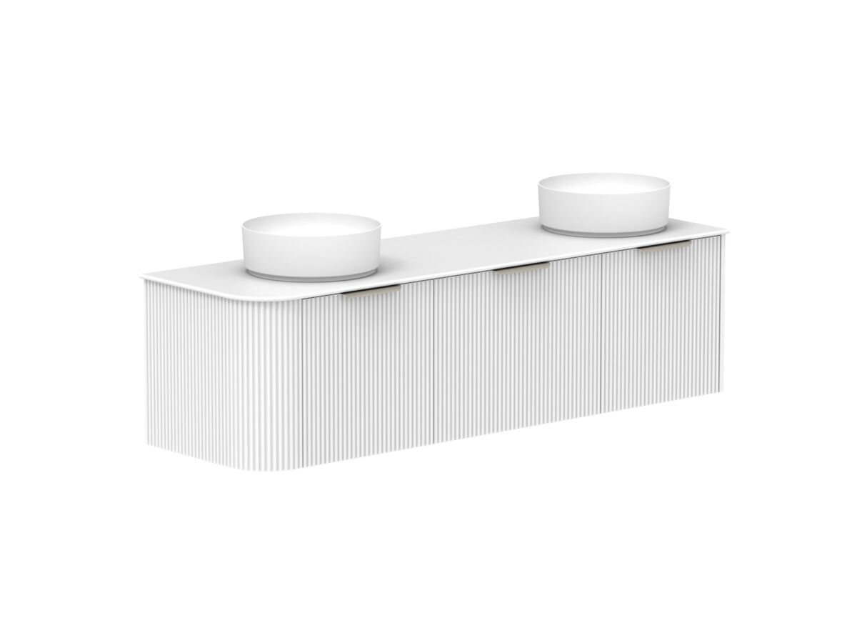 Supporting Image 2- Kado Neue Fluted Single Curve All Drawer 1650mm Wall Hung Vanity with Double Basin Durasein 12mm Top Ultra White