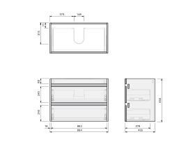 Technical Drawing - Posh Domaine Twin 900 Wall Hung Cherry Pie