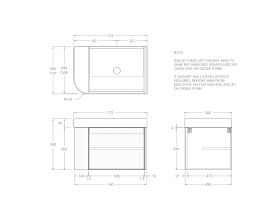 Technical Drawing - Kado Neue Fluted Single Curve All Door 750mm Wall Hung Vanity with Centre Basin Durasein 90mm Top