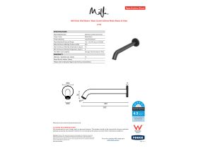 Specification Sheet - Milli Etch Wall Basin / Bath Outlet 250mm Matte Black (6 Star)