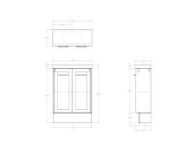 Technical Drawing - Kado Lux Petite Vanity Unit Floor Mount 600mm Centre Bowl 50mm Top (Basin Included)