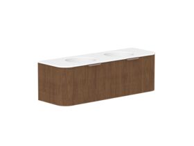 Supporting Image - Kado Neue Fluted Double Curve 1500mm Wall Hung Vanity Double Basin Matte White Ceramic Top Florentine Walnut
