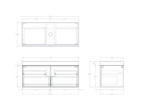 Technical Drawing - Kado Lux Slim All Drawer 1200mm Wall Hung Vanity with Centre Basin 90mm Top