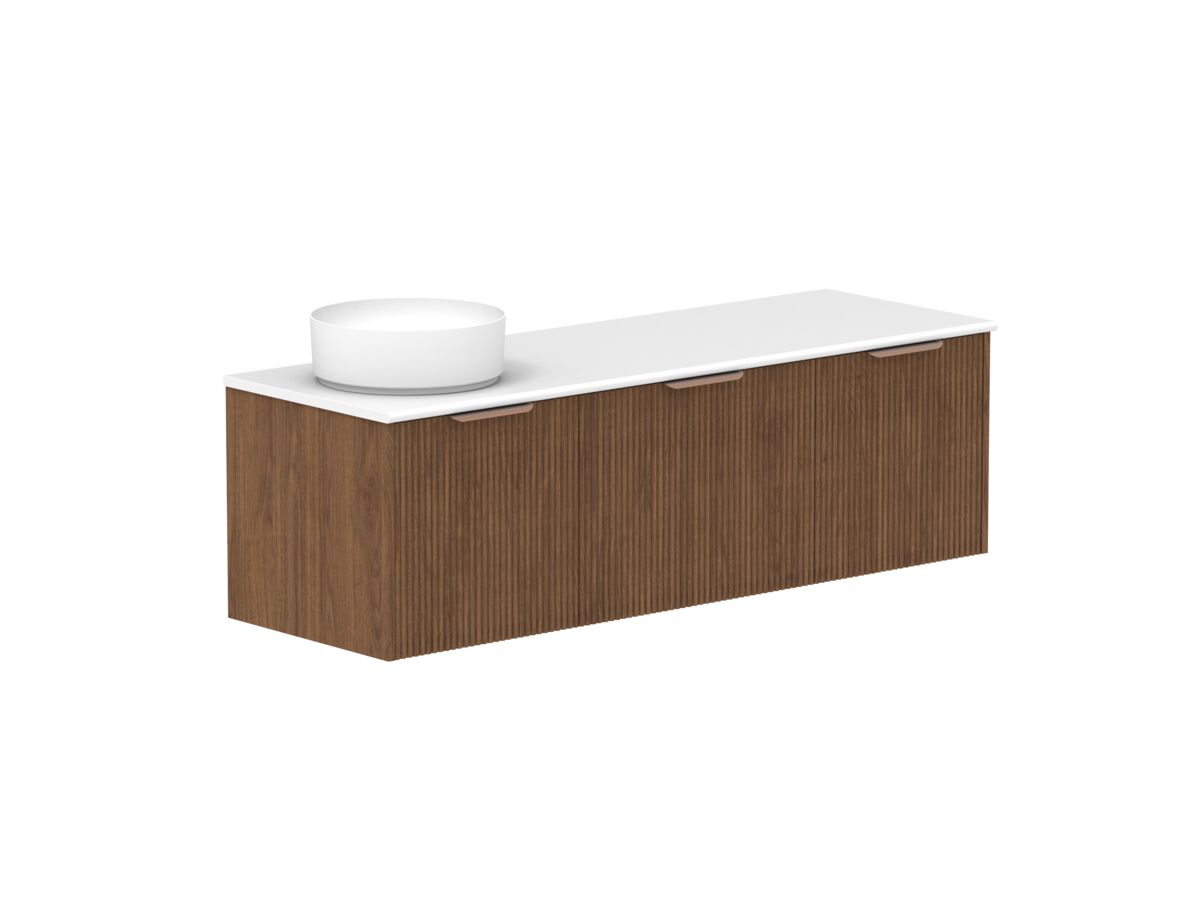 Hero - Kado Neue Fluted Square All Drawer 1500mm Wall Hung Vanity with Left Hand Basin 20mm Top Florentine Walnut
