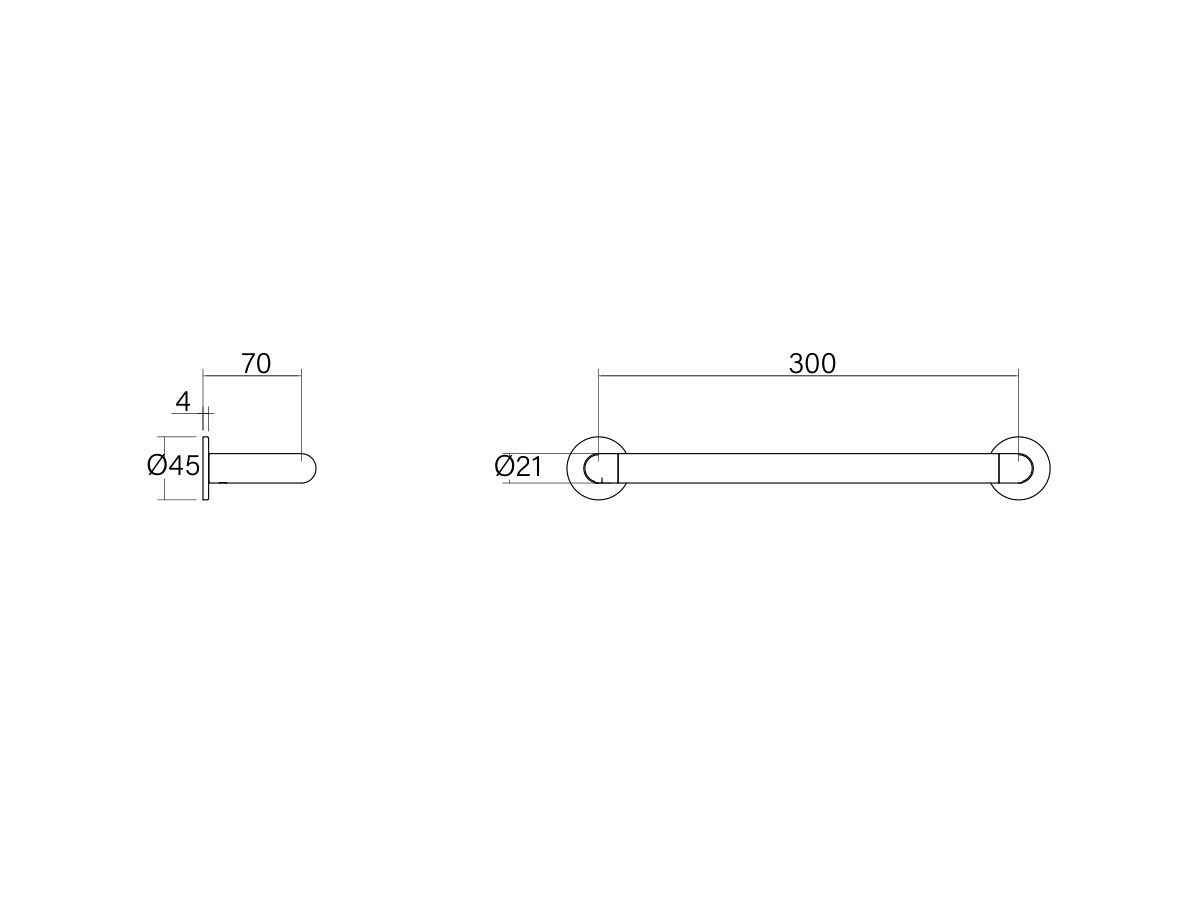 Technical Drawing - Faucet Strommen Vara Single Towel Rail 300mm