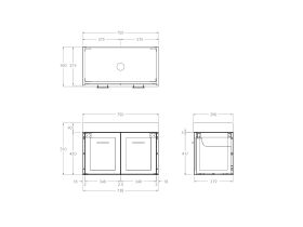Technical Drawing - Kado Lux Ensuite All Door 750mm Wall Hung Centre Basin 90mm Top
