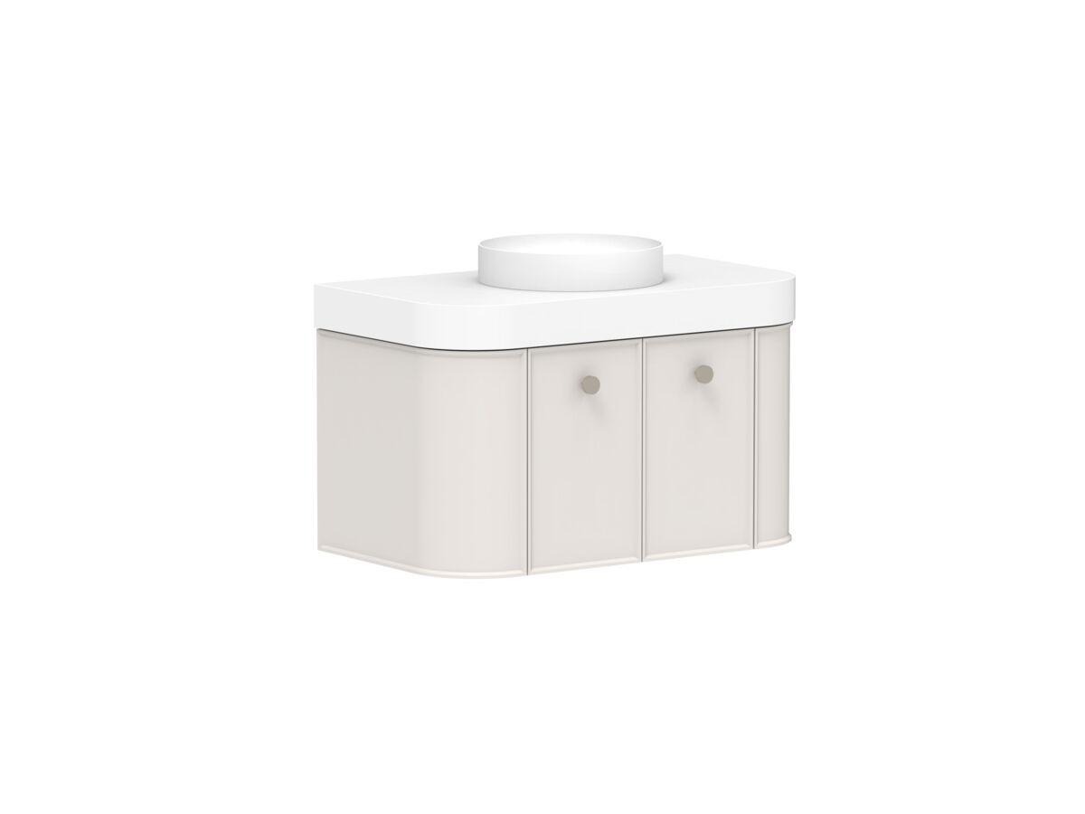 Supporting Image - Kado Era Double Curve All Door 900mm Wall Hung Vanity Centre Basin 90mm Durasein Top Feather Grey