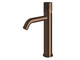 Sussex Pure Medium Height Basin Mixer Tap Curved Spout with Diamond Textured Handle PVD Brushed Bronze (5 Star)