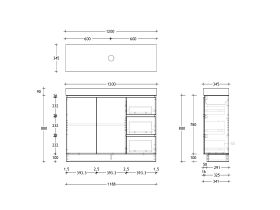 Technical Drawing - Posh Domaine 1200mm Ensuite Floor Mount Vanity Unit Single Bowl 90mm Top