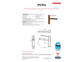 Specification Sheet - Mizu Drift Sink Mixer Extended Lever with Red & Blue Indicators Brushed Bronze (5 Star) Lead Free