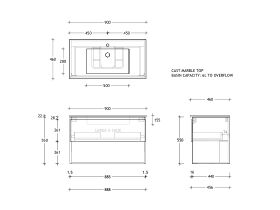 Posh Domaine Open Shelf All-Drawer 900mm Wall Hung Vanity Cast Marble Top Centre Basin