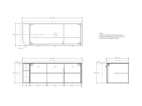 Technical Drawing - Kado Era Single Curve All Door 1350mm Wall Hung Vanity with Centre Basin 20mm Top
